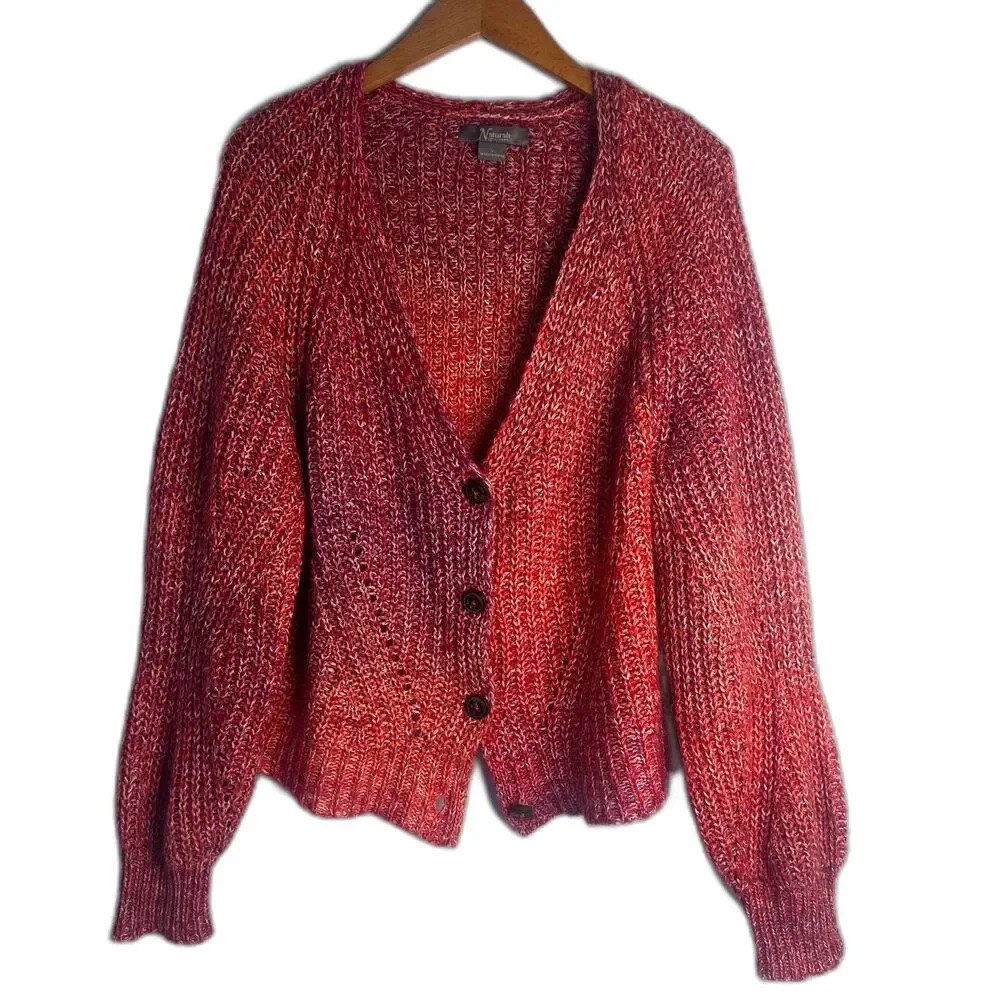 Natural Reflections Fall Chunky Knit Vneck Cardigan Sweater Size Large